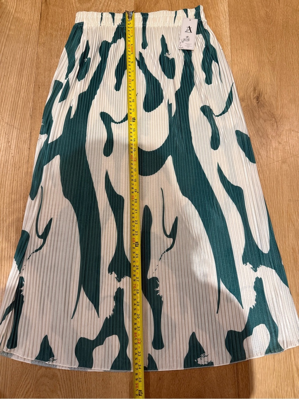 2 Pleated Abstract Print Midi Skirt Olive Green/Cream & Cream/Forest Green L/XL - Picture 15 of 15
